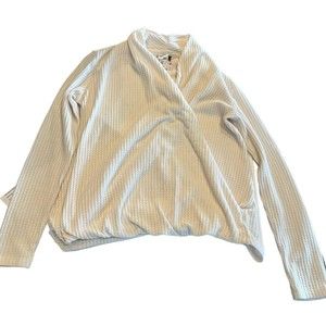 Anthropologie Akemi Kin Sz M Wrap Waffle Knit Top Faux Wrap Long Sleeve Ivory